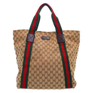 Gucci Beige Ebony GG Canvas Web Tote Bag Brown